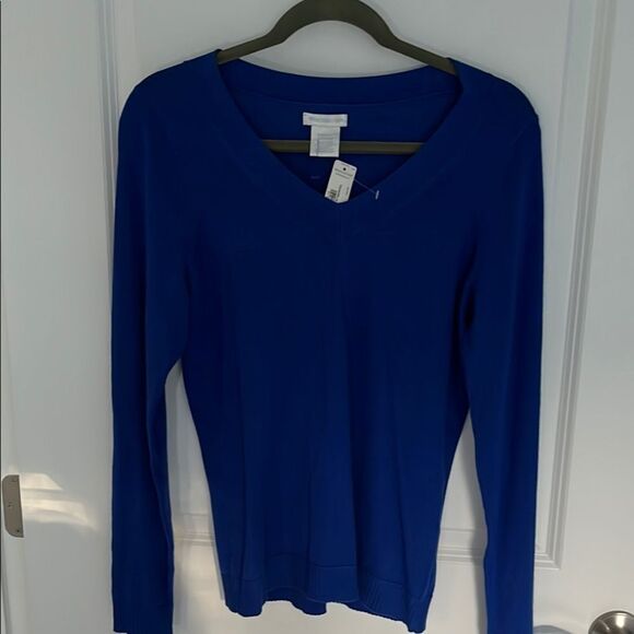 Worthington Thunder Blue Long Sleeve V Neck Fine Knit Sweater NWT Super … - Picture 1 of 11